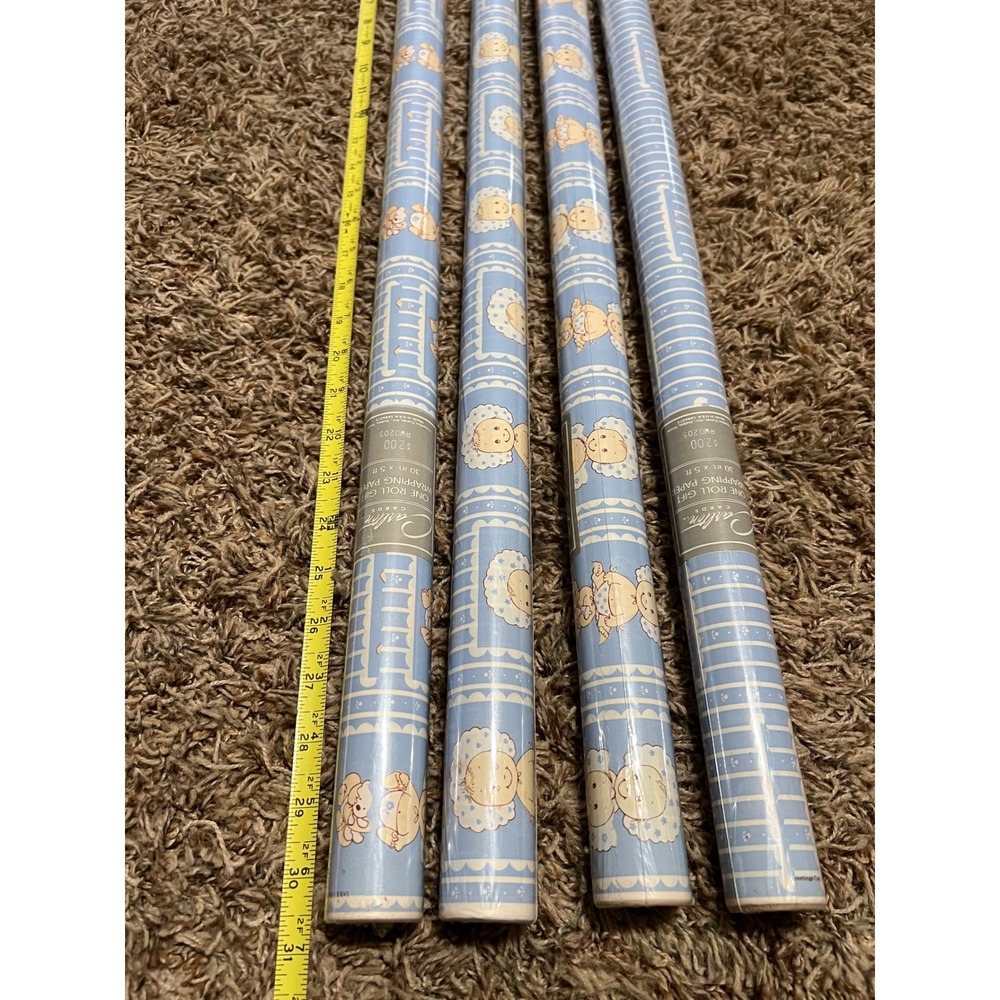 VTG Carlton Cards Blue Baby Boy Gift Wrapping Paper 4 Rolls 30in x 5ft RWO205 - Picture 2 of 5